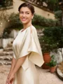 A-Line/Princess Silk like Satin Ruched Scoop 1/2 Sleeves Ankle-Length Mother of the Bride Dresses