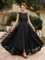 A-Line/Princess Lace Applique Scoop Sleeveless Asymmetrical Mother of the Bride Dresses