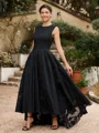 A-Line/Princess Lace Applique Scoop Sleeveless Asymmetrical Mother of the Bride Dresses
