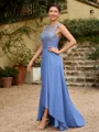 A-Line/Princess Chiffon Applique Scoop Sleeveless Asymmetrical Mother of the Bride Dresses