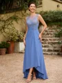 A-Line/Princess Chiffon Applique Scoop Sleeveless Asymmetrical Mother of the Bride Dresses