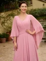 A-Line/Princess Chiffon Ruched V-neck 3/4 Sleeves Floor-Length Mother of the Bride Dresses