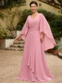 A-Line/Princess Chiffon Ruched V-neck 3/4 Sleeves Floor-Length Mother of the Bride Dresses