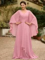 A-Line/Princess Chiffon Ruched V-neck 3/4 Sleeves Floor-Length Mother of the Bride Dresses