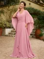 A-Line/Princess Chiffon Ruched V-neck 3/4 Sleeves Floor-Length Mother of the Bride Dresses