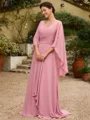 A-Line/Princess Chiffon Ruched V-neck 3/4 Sleeves Floor-Length Mother of the Bride Dresses