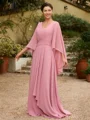 A-Line/Princess Chiffon Ruched V-neck 3/4 Sleeves Floor-Length Mother of the Bride Dresses