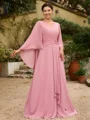A-Line/Princess Chiffon Ruched V-neck 3/4 Sleeves Floor-Length Mother of the Bride Dresses