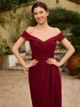 Sheath/Column Stretch Crepe Ruched Off-the-Shoulder Sleeveless Floor-Length Mother of the Bride Dresses