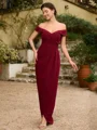 Sheath/Column Stretch Crepe Ruched Off-the-Shoulder Sleeveless Floor-Length Mother of the Bride Dresses