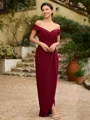 Sheath/Column Stretch Crepe Ruched Off-the-Shoulder Sleeveless Floor-Length Mother of the Bride Dresses
