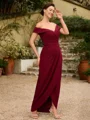 Sheath/Column Stretch Crepe Ruched Off-the-Shoulder Sleeveless Floor-Length Mother of the Bride Dresses