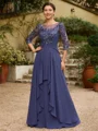 A-Line/Princess Chiffon Applique Bateau 3/4 Sleeves Floor-Length Mother of the Bride Dresses