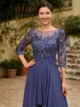 A-Line/Princess Chiffon Applique Bateau 3/4 Sleeves Floor-Length Mother of the Bride Dresses
