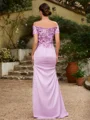 Sheath/Column Charmeuse Ruched Off-the-Shoulder Short Sleeves Floor-Length Mother of the Bride Dresses