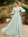 A-Line/Princess Chiffon Ruched V-neck 1/2 Sleeves Floor-Length Mother of the Bride Dresses