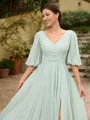 A-Line/Princess Chiffon Ruched V-neck 1/2 Sleeves Floor-Length Mother of the Bride Dresses