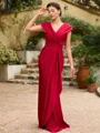 Sheath/Column Jersey Ruched V-neck Short Sleeves Floor-Length Mother of the Bride Dresses