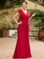 Sheath/Column Jersey Ruched V-neck Short Sleeves Floor-Length Mother of the Bride Dresses