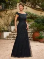 Sheath/Column Tulle Beading Off-the-Shoulder Sleeveless Floor-Length Mother of the Bride Dresses