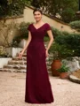 Sheath/Column Lace Ruched V-neck Short Sleeves Floor-Length Mother of the Bride Dresses