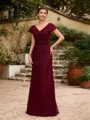Sheath/Column Lace Ruched V-neck Short Sleeves Floor-Length Mother of the Bride Dresses