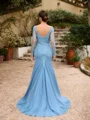 Sheath/Column Tulle Applique V-neck Long Sleeves Sweep/Brush Train Mother of the Bride Dresses