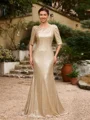 Sheath/Column Sequins Ruched 1/2 Sleeves Sweep/Brush Train Mother of the Bride Dresses