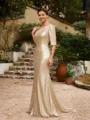 Sheath/Column Sequins Ruched 1/2 Sleeves Sweep/Brush Train Mother of the Bride Dresses
