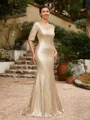 Sheath/Column Sequins Ruched 1/2 Sleeves Sweep/Brush Train Mother of the Bride Dresses