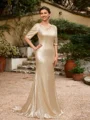 Sheath/Column Sequins Ruched 1/2 Sleeves Sweep/Brush Train Mother of the Bride Dresses
