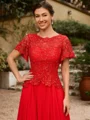A-Line/Princess Chiffon Applique Scoop Short Sleeves Sweep/Brush Train Mother of the Bride Dresses