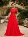 A-Line/Princess Chiffon Applique Scoop Short Sleeves Sweep/Brush Train Mother of the Bride Dresses