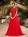 A-Line/Princess Chiffon Applique Scoop Short Sleeves Sweep/Brush Train Mother of the Bride Dresses