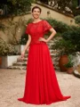 A-Line/Princess Chiffon Applique Scoop Short Sleeves Sweep/Brush Train Mother of the Bride Dresses