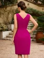Sheath/Column Stretch Crepe Ruched V-neck Sleeveless Knee-Length Mother of the Bride Dresses