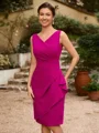 Sheath/Column Stretch Crepe Ruched V-neck Sleeveless Knee-Length Mother of the Bride Dresses