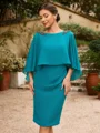 Sheath/Column Chiffon Ruched Bateau 3/4 Sleeves Knee-Length Mother of the Bride Dresses