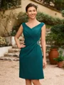 Sheath/Column Stretch Crepe Ruched V-neck Sleeveless Short/Mini Mother of the Bride Dresses