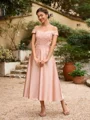 A-Line/Princess Satin Applique Off-the-Shoulder Sleeveless Tea-Length Mother of the Bride Dresses