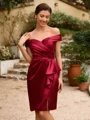 Sheath/Column Silk Like Satin Ruched Off-the-Shoulder Sleeveless Short/Mini Mother of the Bride Dresses