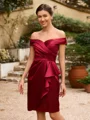 Sheath/Column Silk Like Satin Ruched Off-the-Shoulder Sleeveless Short/Mini Mother of the Bride Dresses