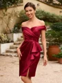 Sheath/Column Silk Like Satin Ruched Off-the-Shoulder Sleeveless Short/Mini Mother of the Bride Dresses
