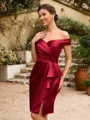 Sheath/Column Silk Like Satin Ruched Off-the-Shoulder Sleeveless Short/Mini Mother of the Bride Dresses