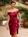 Sheath/Column Silk Like Satin Ruched Off-the-Shoulder Sleeveless Short/Mini Mother of the Bride Dresses