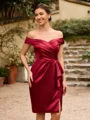 Sheath/Column Silk Like Satin Ruched Off-the-Shoulder Sleeveless Short/Mini Mother of the Bride Dresses