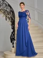 A-line Scoop Appliques Lace Floor-Length Chiffon Mother of the Bride Dress