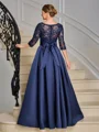 A-line Scoop 3/4 Sleeves Appliques Lace Floor-Length Satin Mother of the Bride Dress