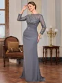 Sheath Scoop 3/4 Sleeves Appliques Lace Floor-Length Chiffon Mother of the Bride Dress