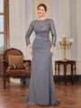 Sheath Scoop 3/4 Sleeves Appliques Lace Floor-Length Chiffon Mother of the Bride Dress